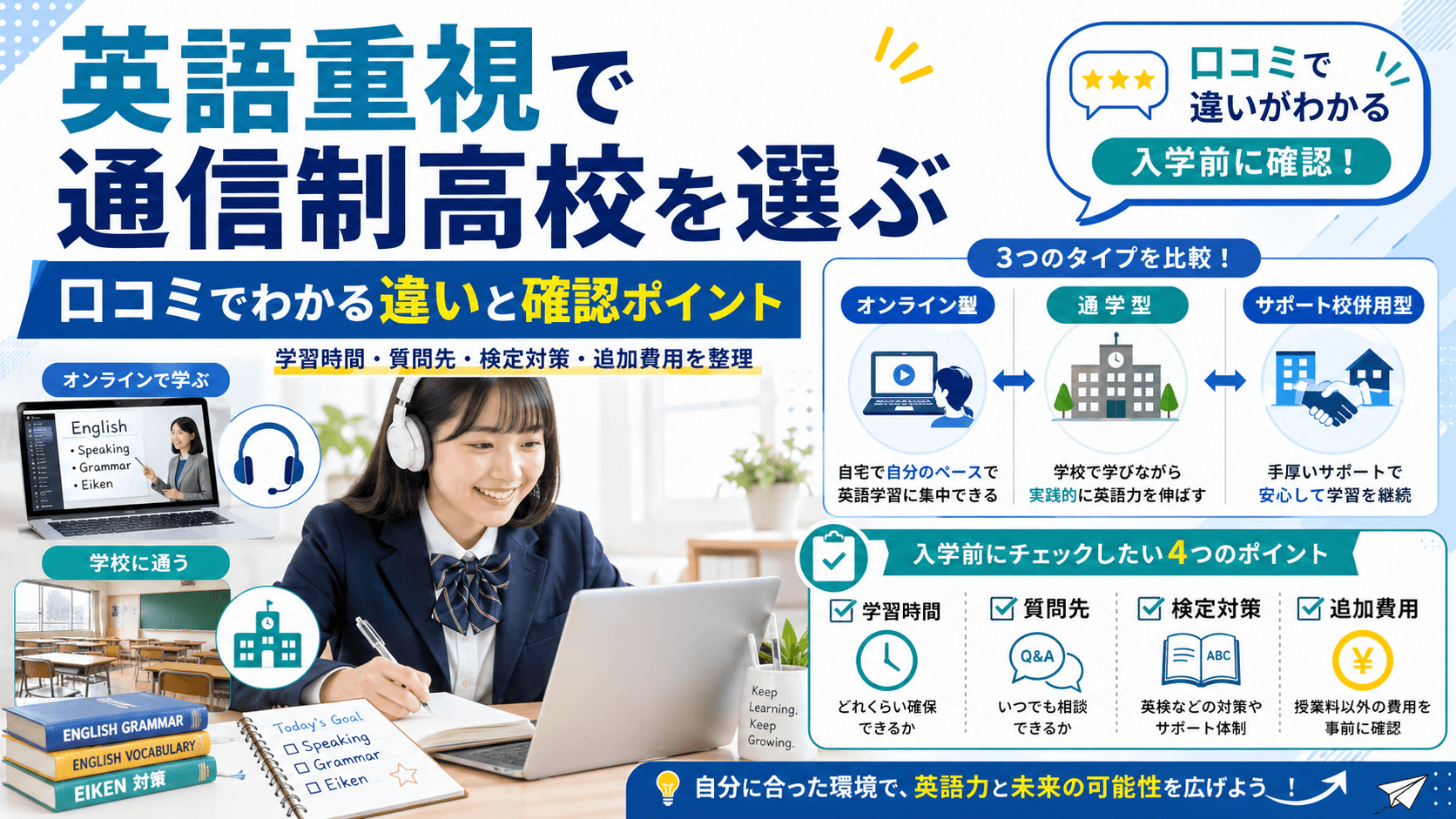 英語に強い通信制高校の選び方|口コミで比較する確認ポイント