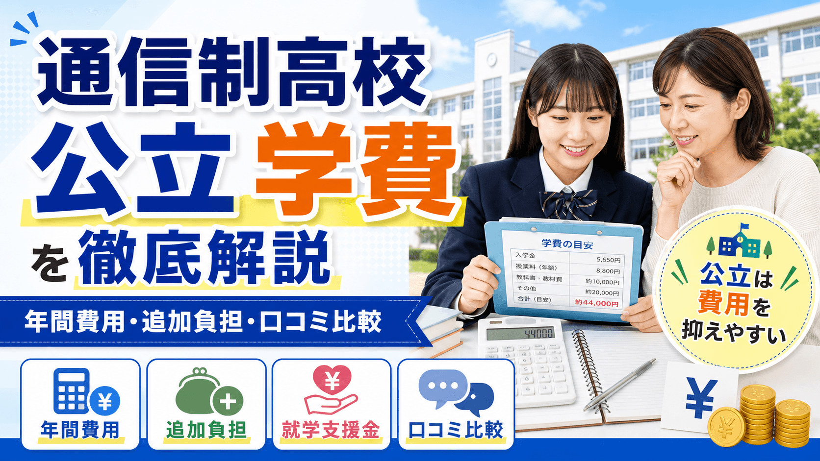 通信制高校 公立 学費を徹底解説|年間費用・追加負担・口コミ比較