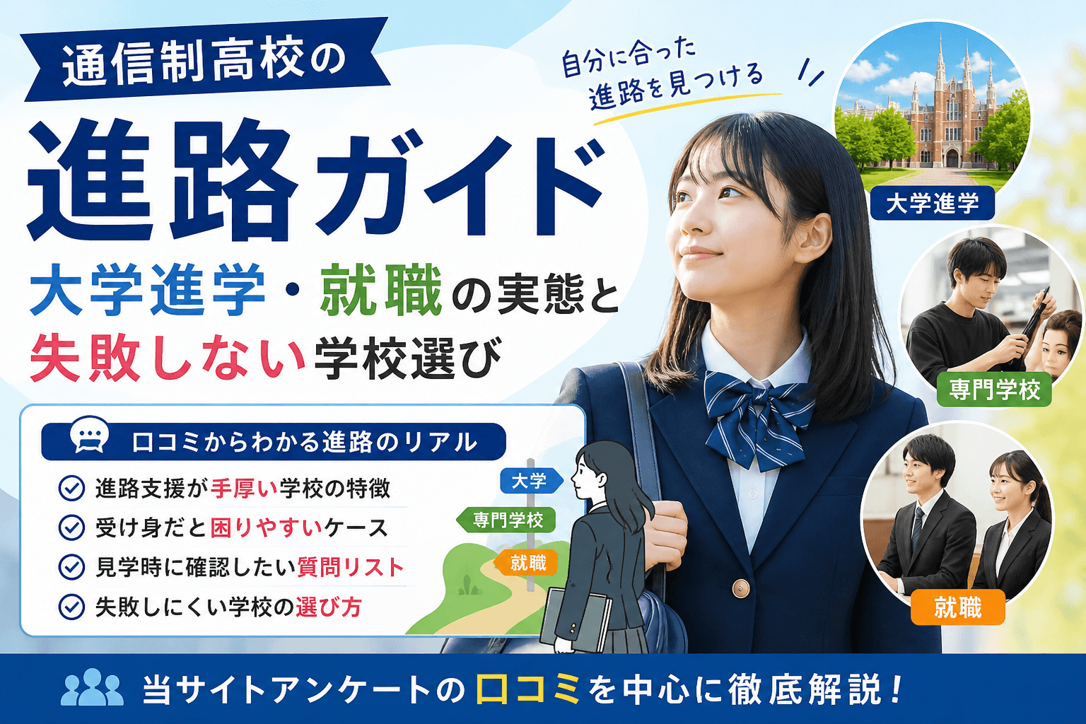通信制高校の進路ガイド|大学/専門学校進学・就職の実態と失敗しない学校選び