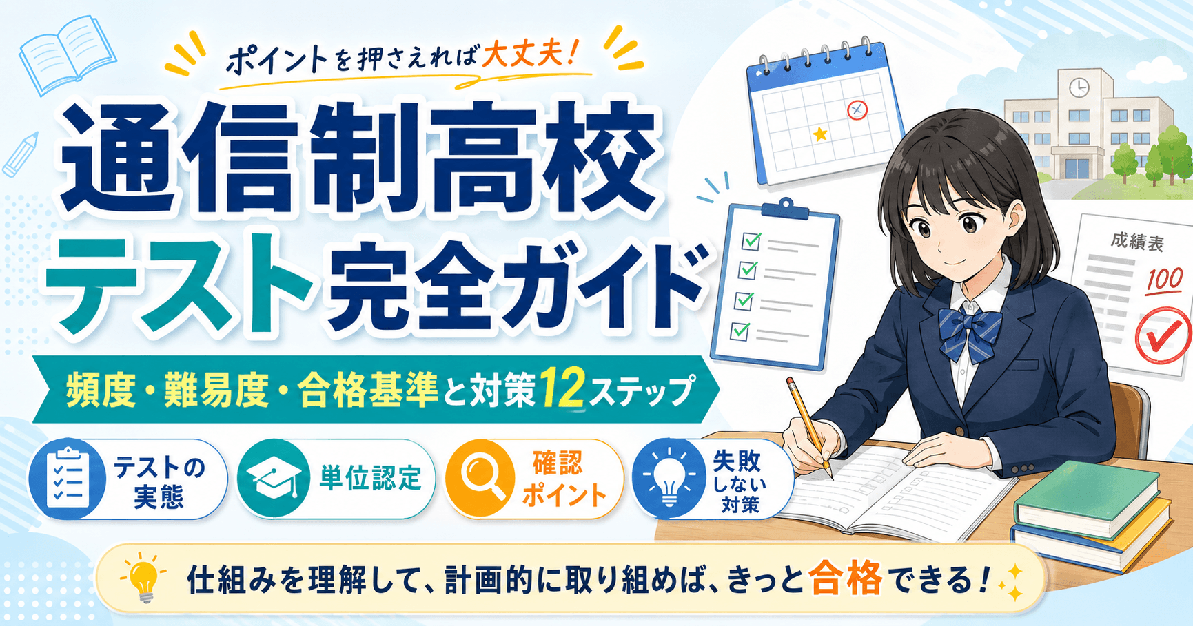 通信制高校 テスト完全ガイド|形式・頻度・難易度と対策12ステップ